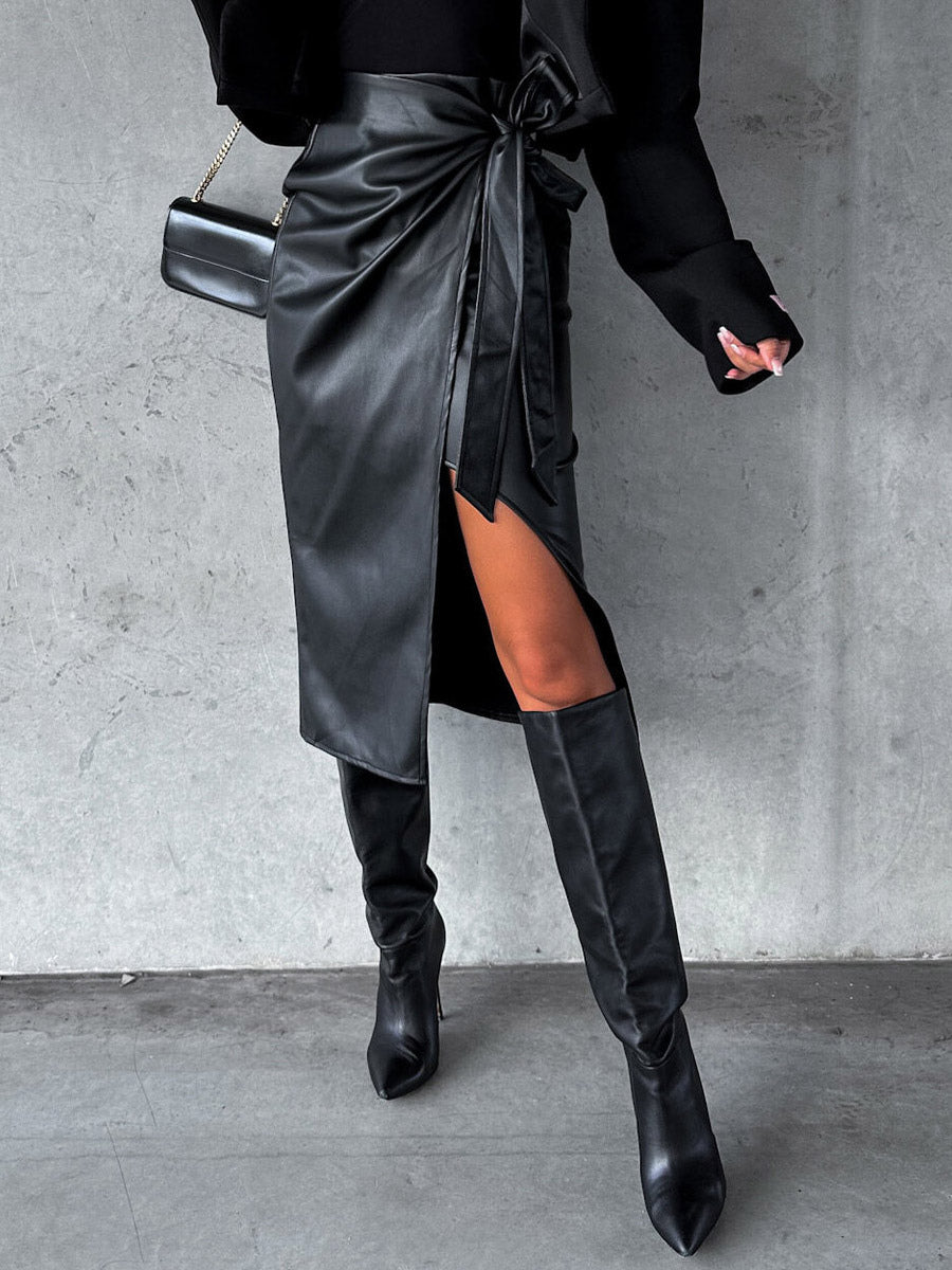 Black High-Waisted Bow Detail Skirt — view 4