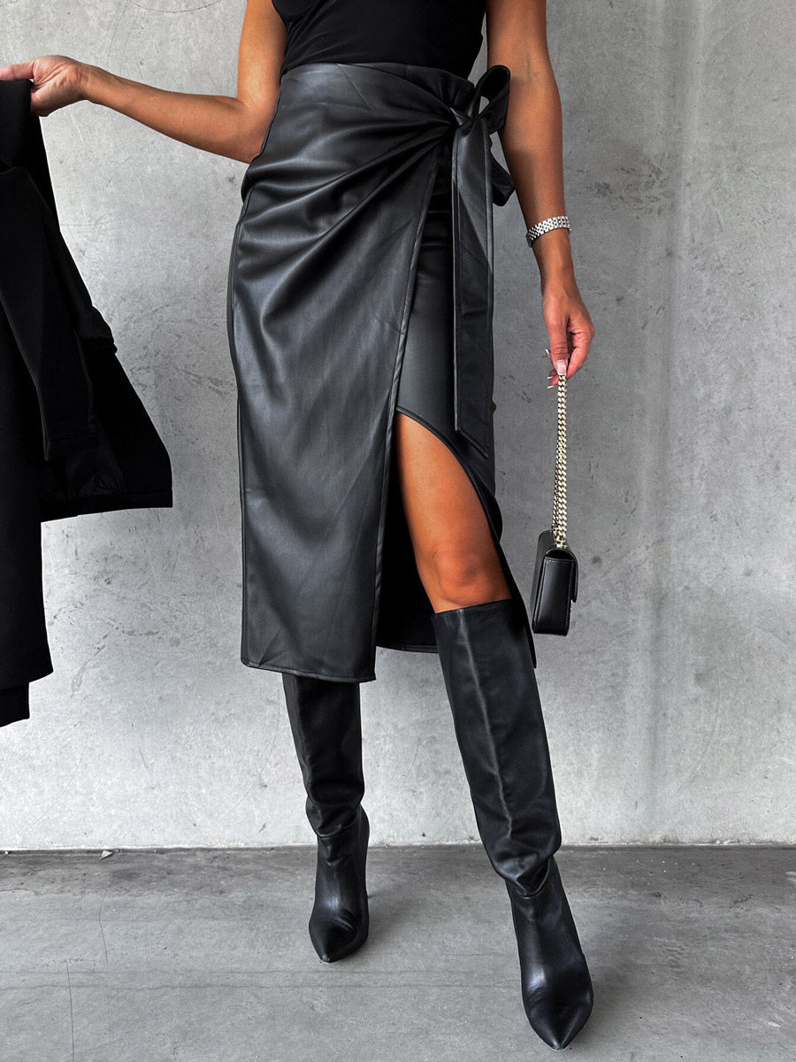 Black High-Waisted Bow Detail Skirt — view 3
