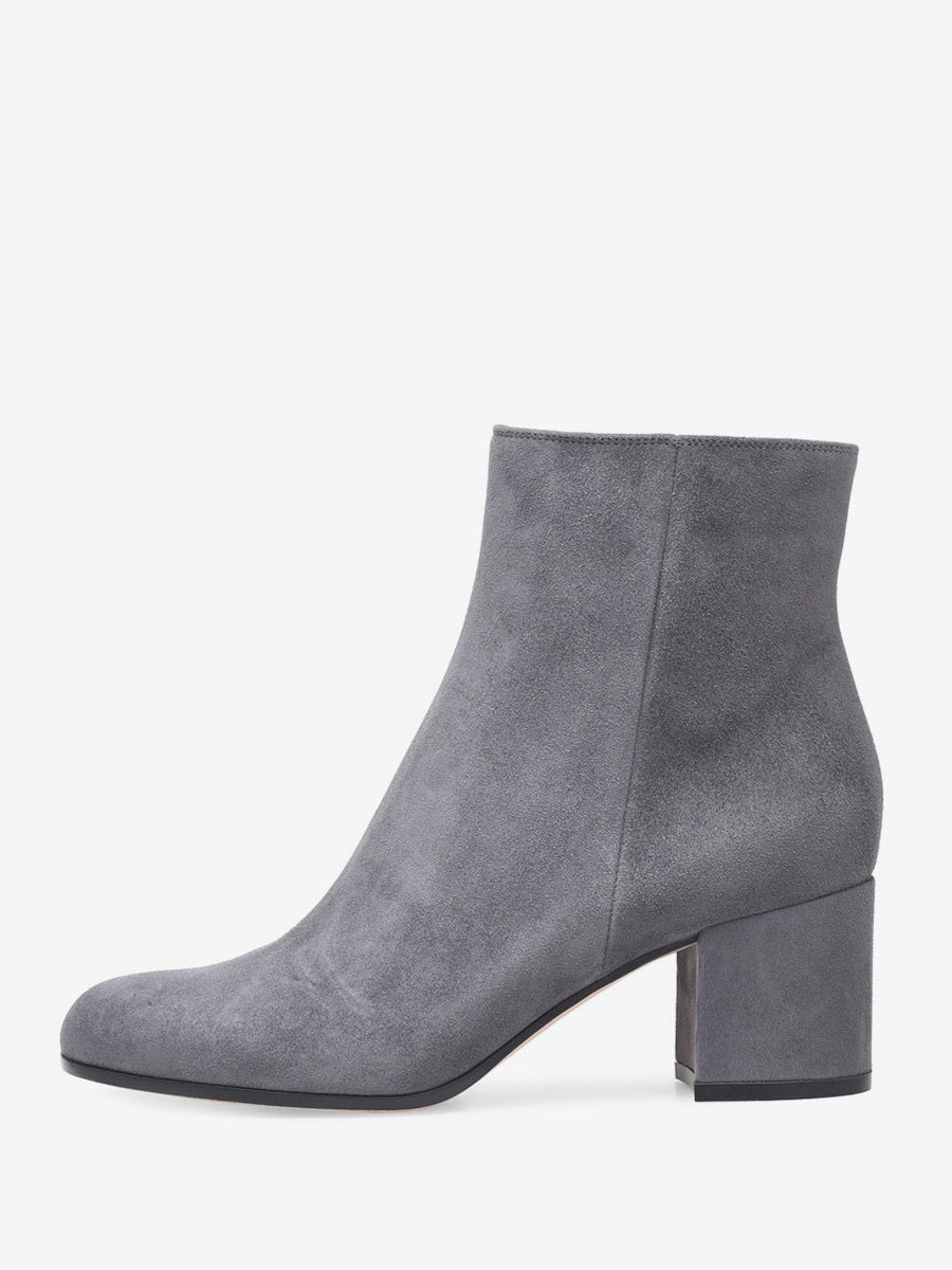 navy round toe block heel suede effect ankle boots — view 2