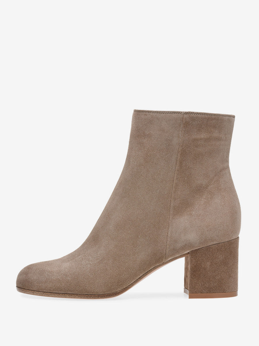 navy round toe block heel suede effect ankle boots — view 1