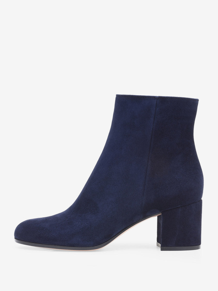 navy round toe block heel suede effect ankle boots — view 8