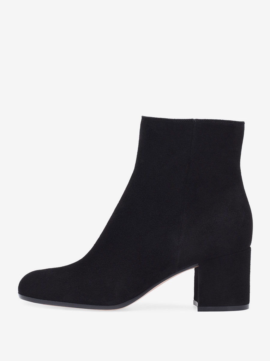 Navy Round-Toe Block Heel Suede-Effect Ankle Boots — view 7