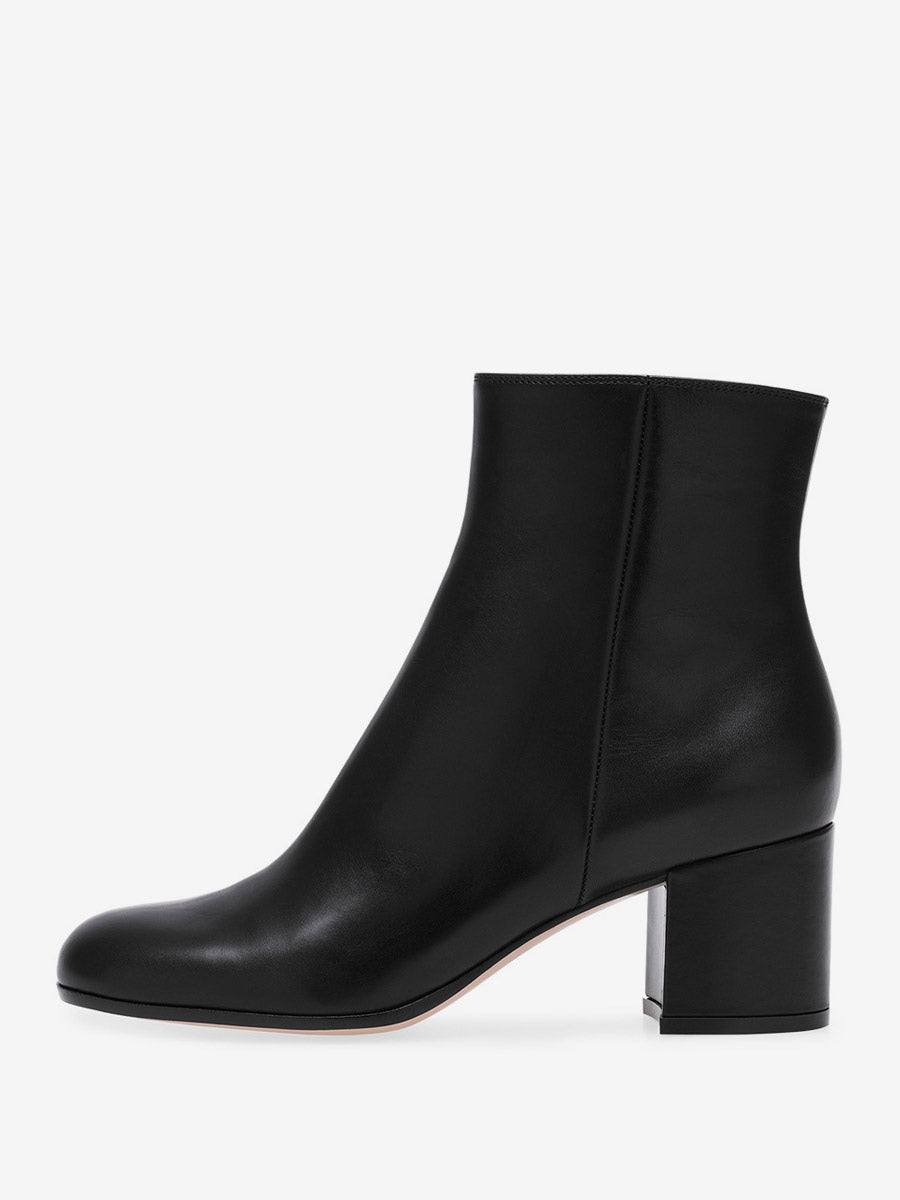 navy round toe block heel suede effect ankle boots — view 3