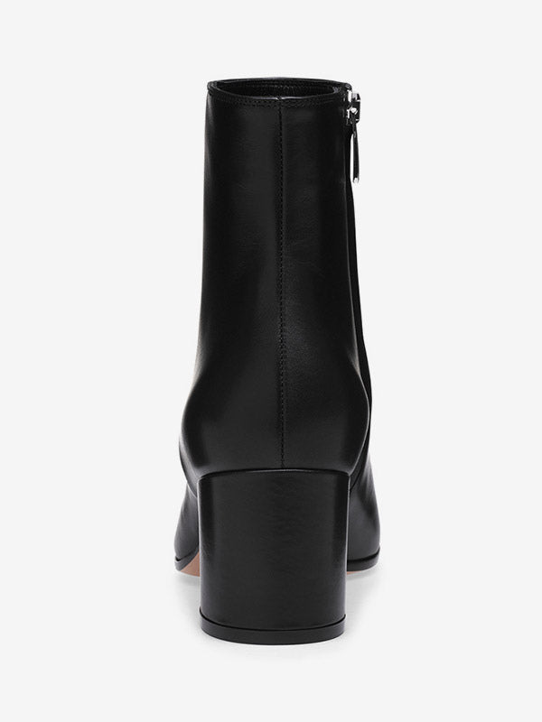Navy Round-Toe Block Heel Suede-Effect Ankle Boots — view 6