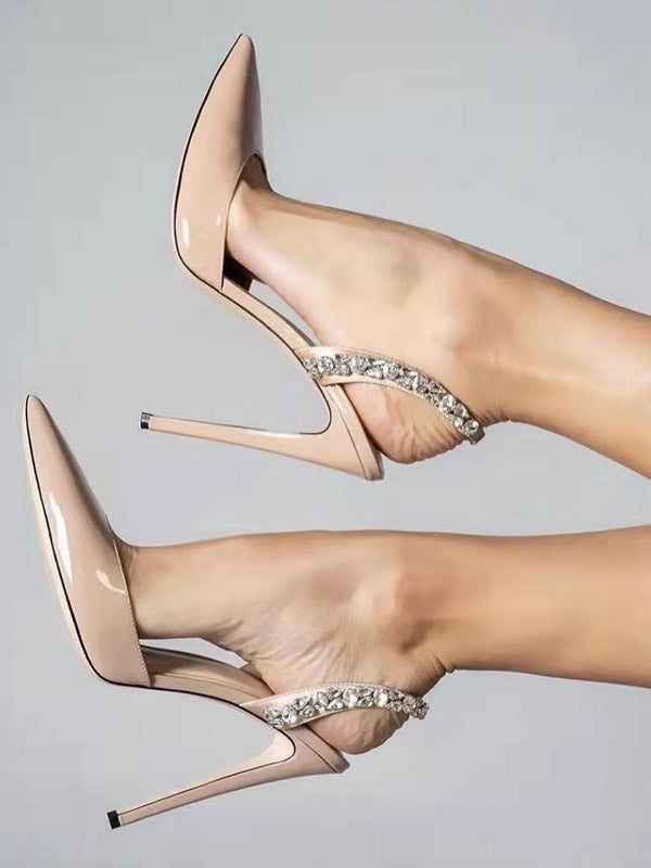 Red Pointed-Toe Slingback Embellished Court Shoes — view 10