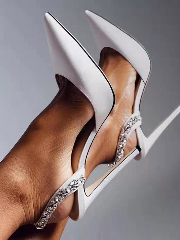 red pointed toe slingback embellished court shoes — view 2