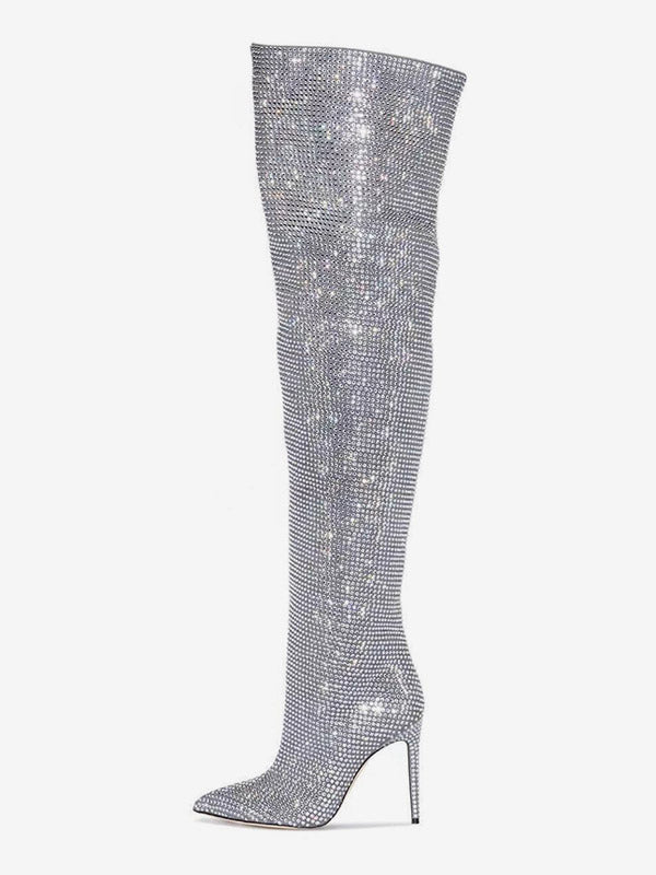 Rose Pointed-Toe Embellished Over-The-Knee Boots — view 4