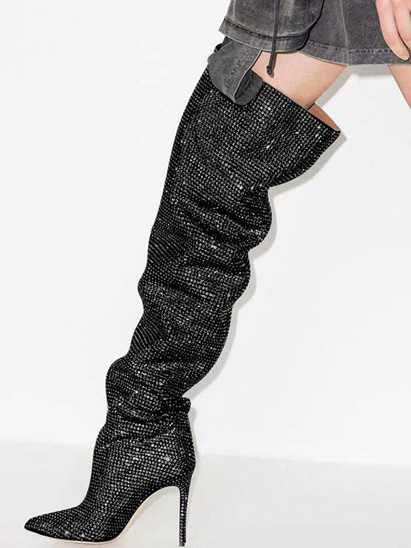rose pointed toe embellished over the knee boots — view 2