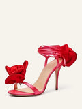 Red Lace-Up Satin Sandals — view 1