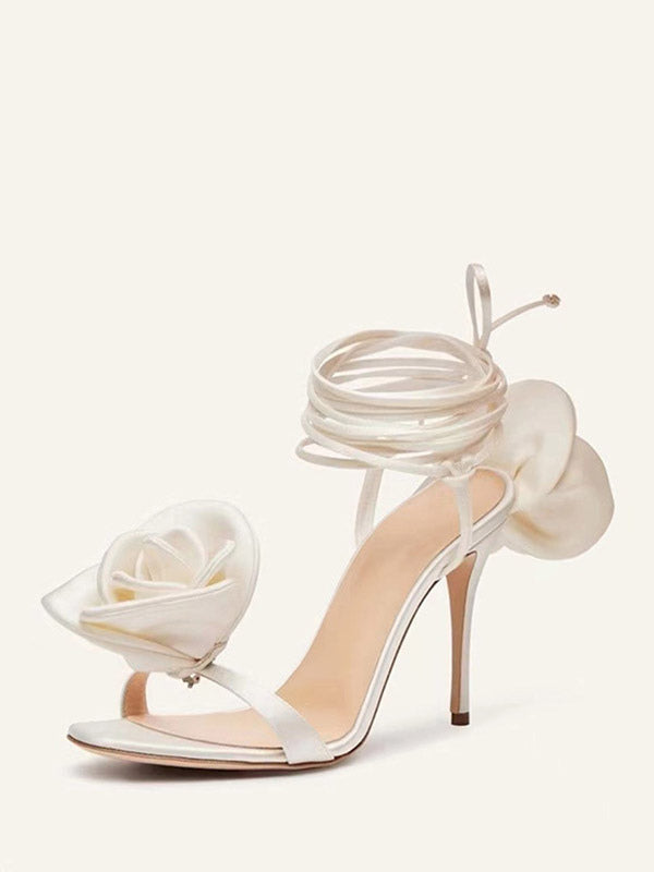 red lace up satin sandals — view 3