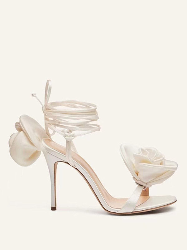 red lace up satin sandals — view 4