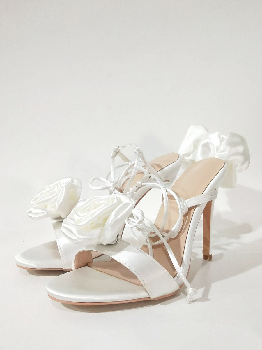 red lace up satin sandals — view 5