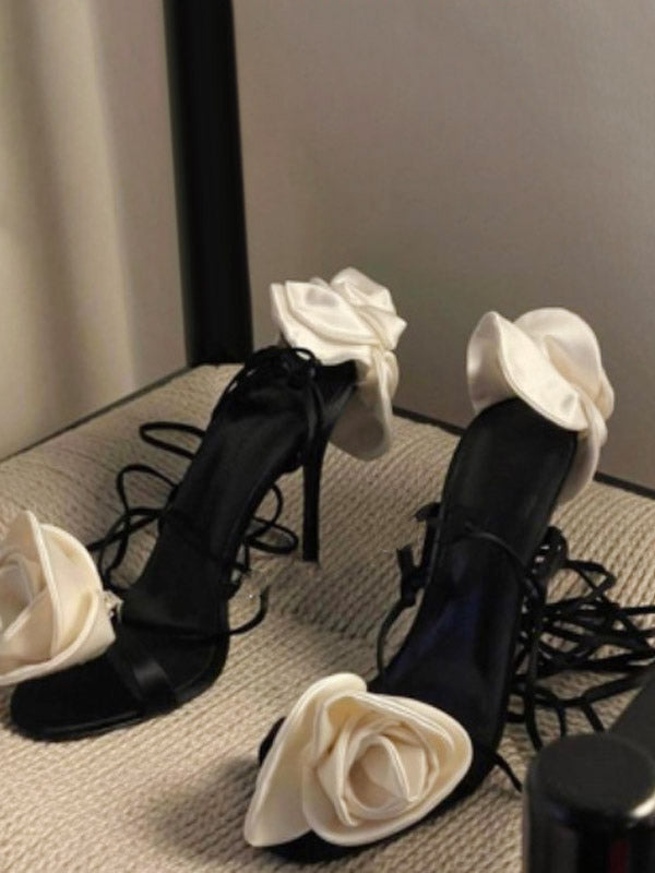 red lace up satin sandals — view 8