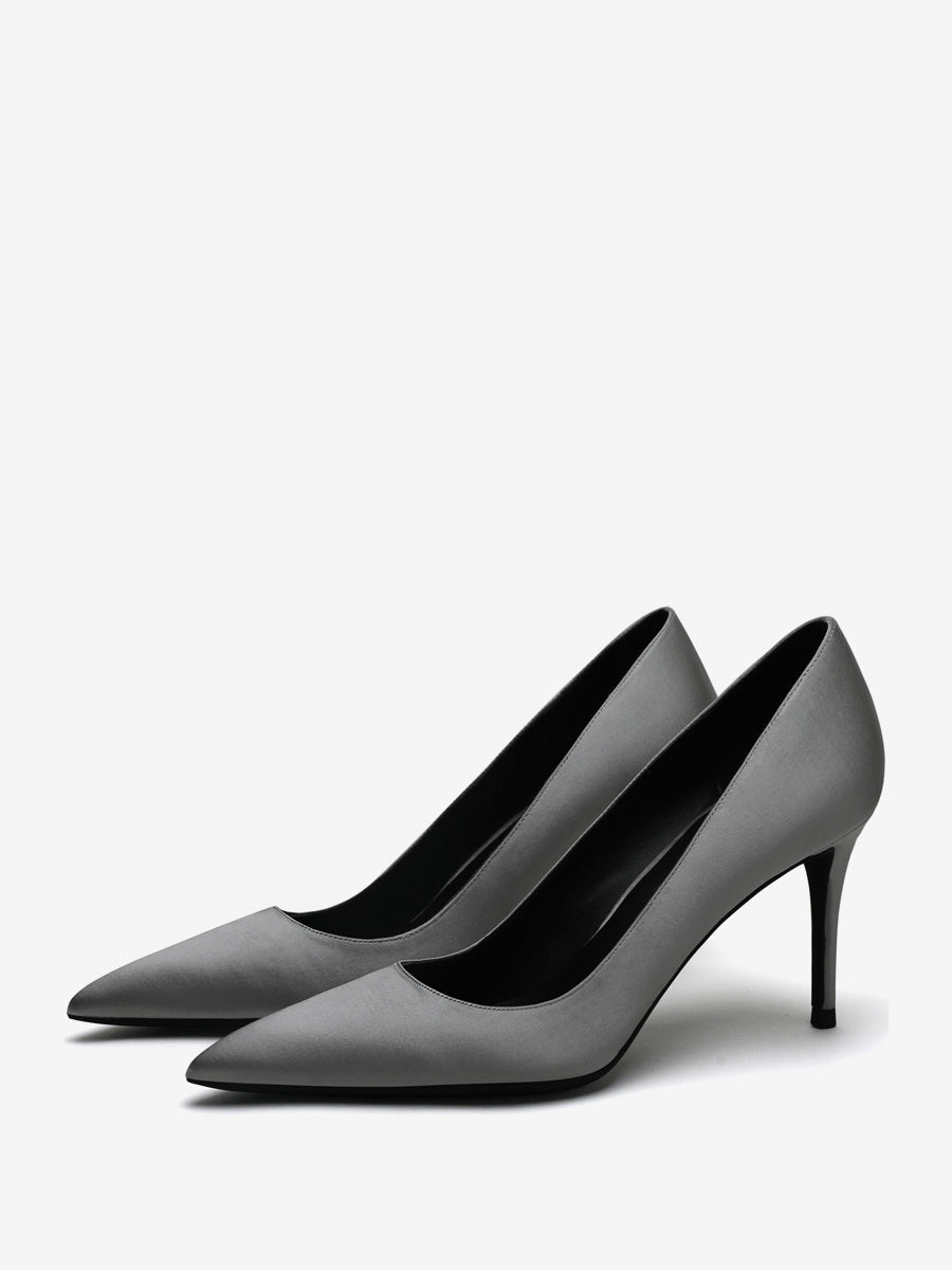 Yellow Pointed-Toe Stiletto Satin Court Shoes — view 8