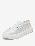 ivory round toe lace up embellished trainers — view 1