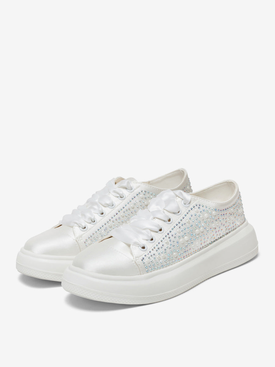 Ivory Round-Toe Lace-Up Embellished Trainers — view 2