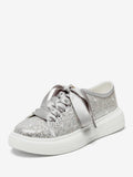 Silver Round-Toe Lace-Up Metallic Trainers — view 1