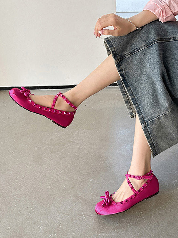 Coral Round-Toe Beaded Satin Ballet Flats — view 2