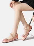 Coral Round-Toe Beaded Satin Ballet Flats — view 6