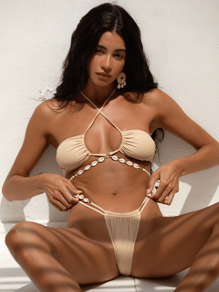 green halter neck bikini set — view 4