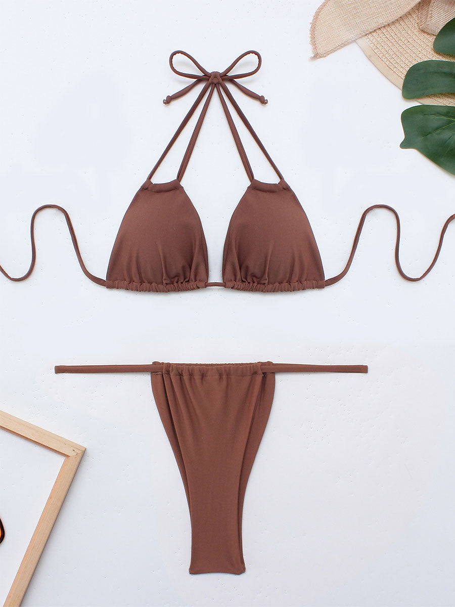 Brown Halter-Neck Strappy Bikini Set — view 5