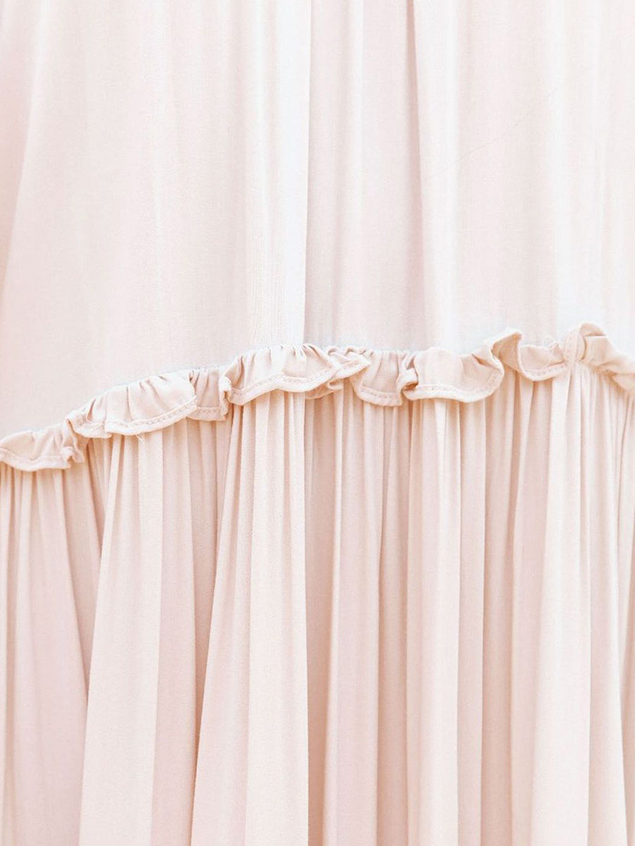 Pink Puff-Sleeve Off-Shoulder Tiered Maxi Dress — view 6