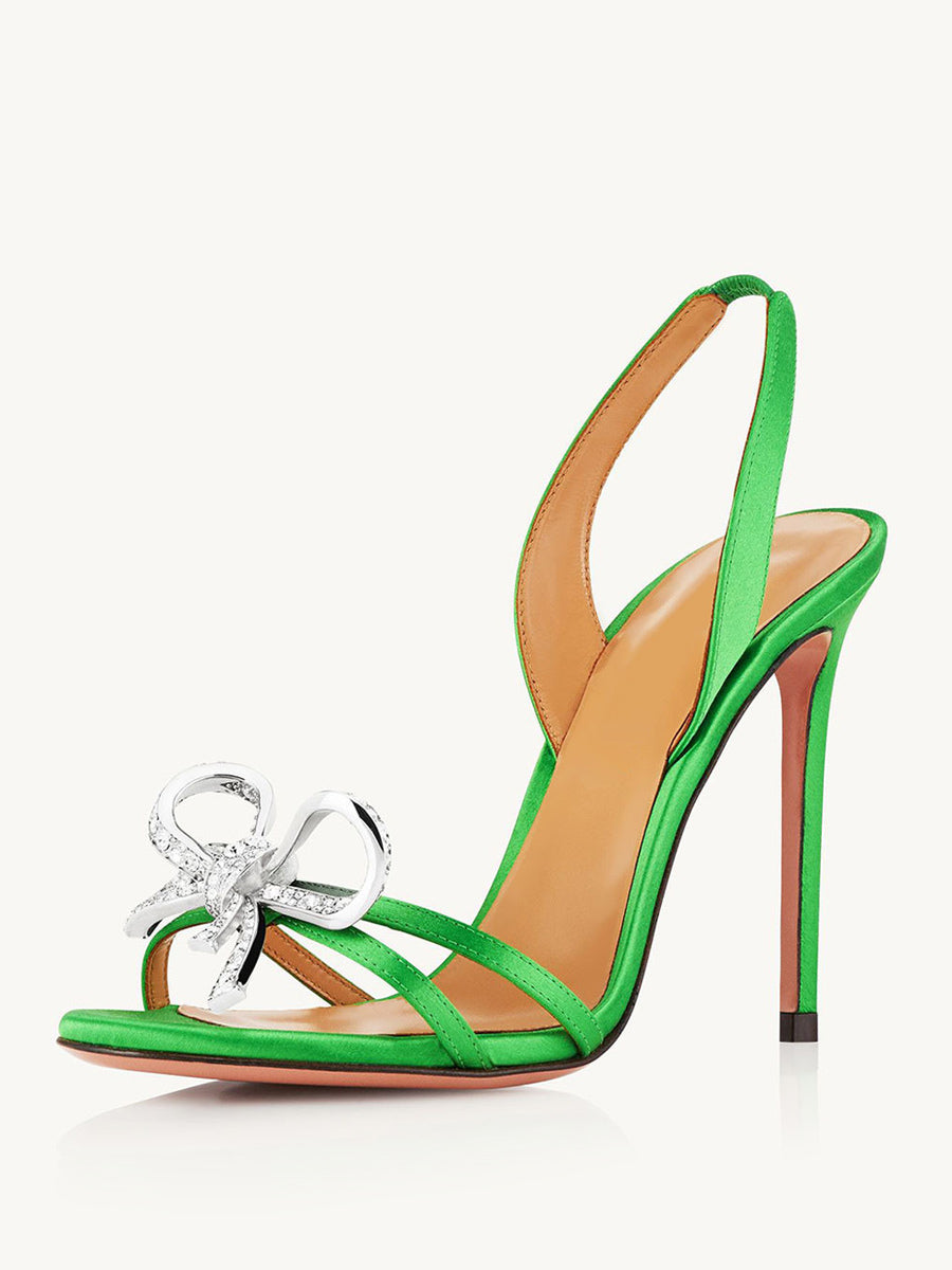 green open toe stiletto embellished sandals — view 6
