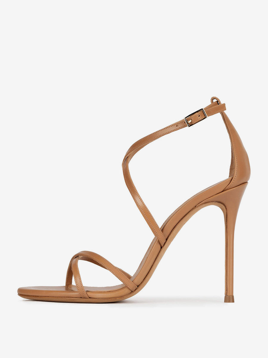 Apricot Round-Toe Stiletto Metallic Sandals — view 10