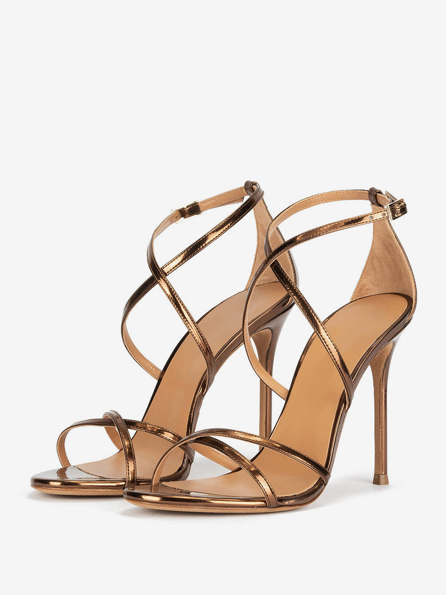 Apricot Round-Toe Stiletto Metallic Sandals — view 4