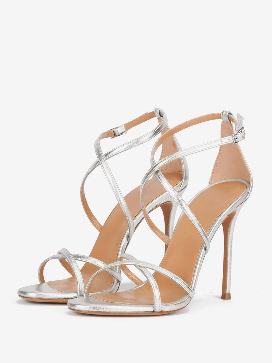 Apricot Round-Toe Stiletto Metallic Sandals — view 6