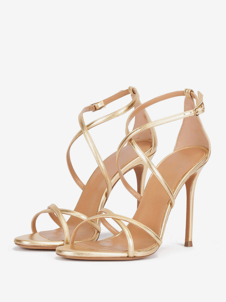 Apricot Round-Toe Stiletto Metallic Sandals — view 7