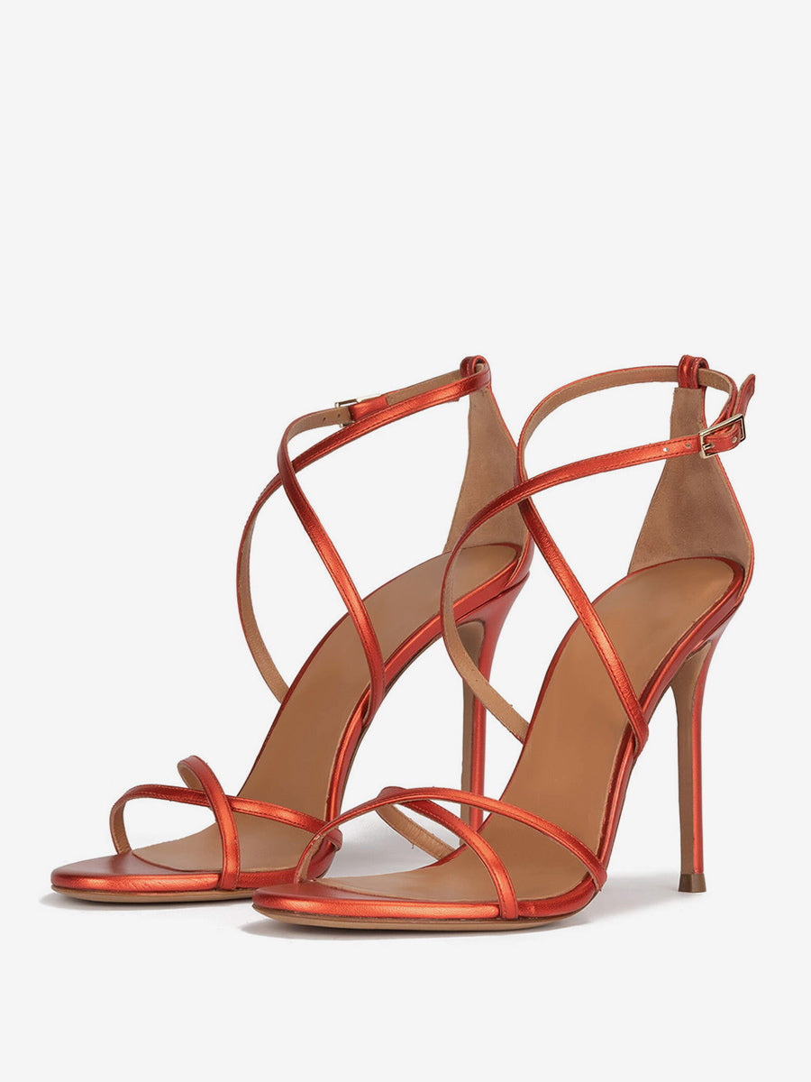 Apricot Round-Toe Stiletto Metallic Sandals — view 3