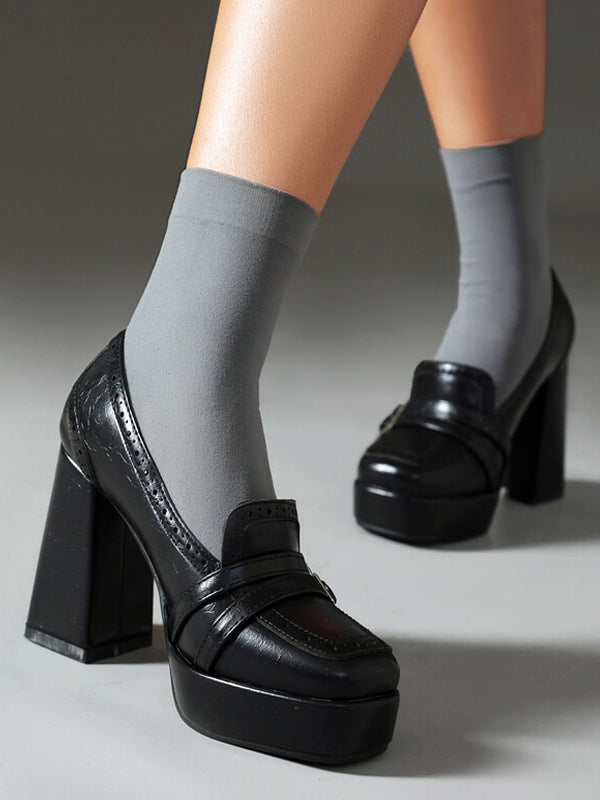 brown block heel buckle loafers — view 6