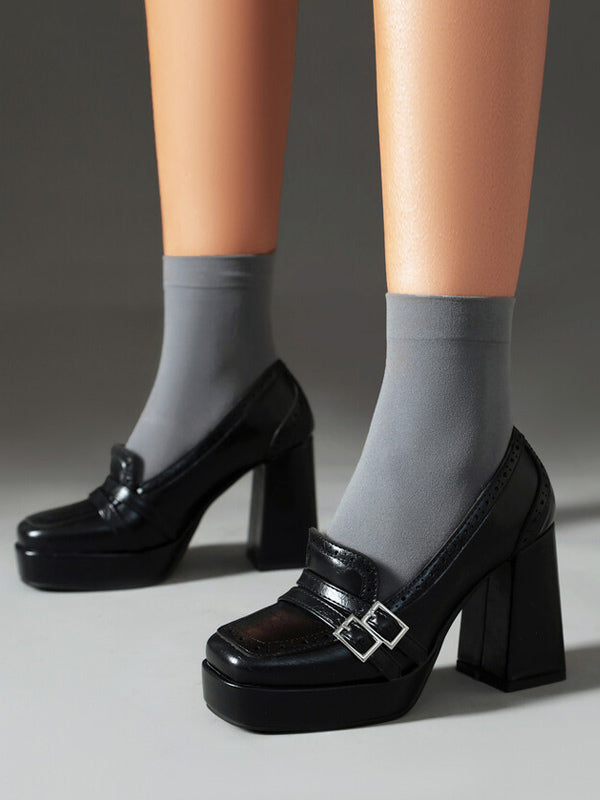 Brown Block Heel Buckle Loafers — view 5