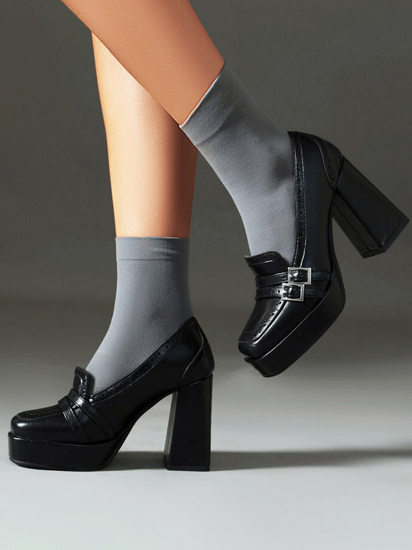 Brown Block Heel Buckle Loafers — view 4