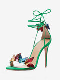Green Open-Toe Stiletto Lace-Up Sandals — view 5