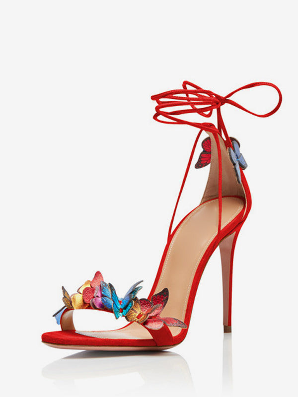 green open toe stiletto lace up sandals — view 4