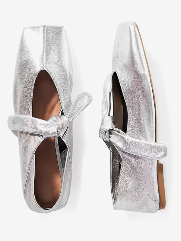 Gold Square-Toe Metallic Ballet Flats — view 5
