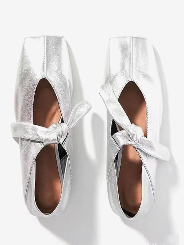 Gold Square-Toe Metallic Ballet Flats — view 4