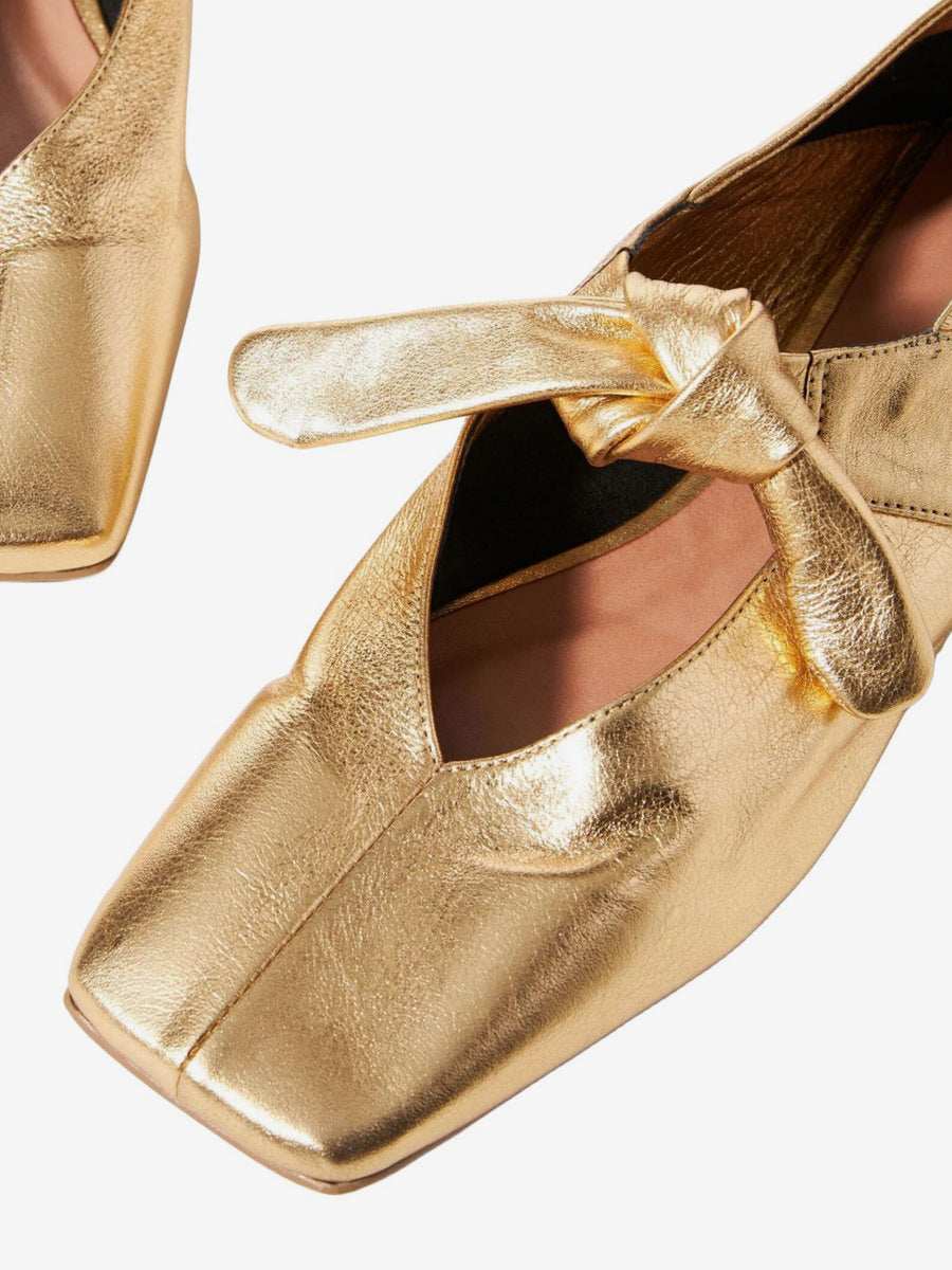 gold square toe metallic ballet flats — view 3