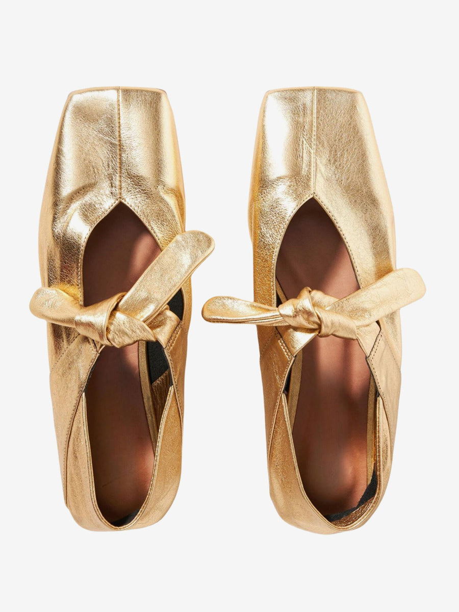 Gold Square-Toe Metallic Ballet Flats — view 2