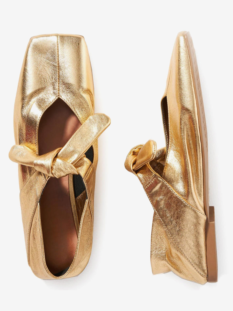 Gold Square-Toe Metallic Ballet Flats — view 1