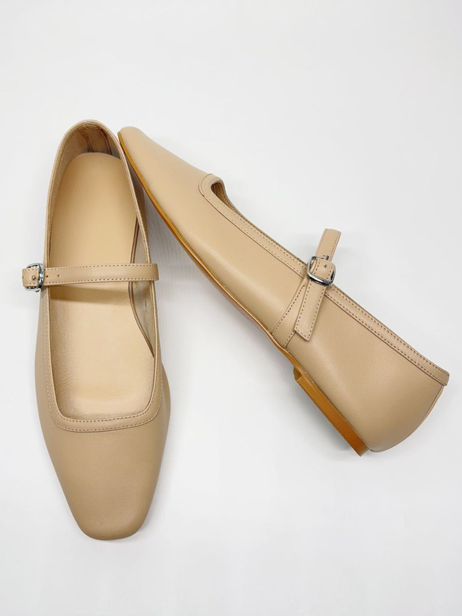 gold square toe buckle ballet flats — view 7