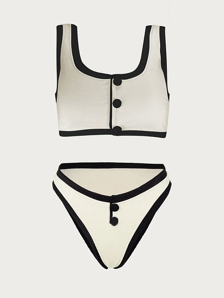 Black Square-Neck Contrast Panel Bikini Set — view 3
