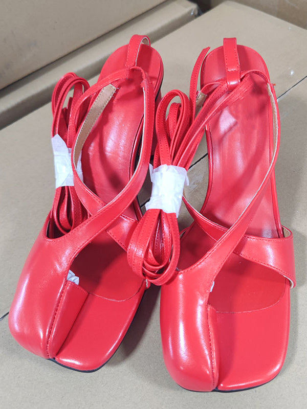 red block heel strappy sandals — view 8