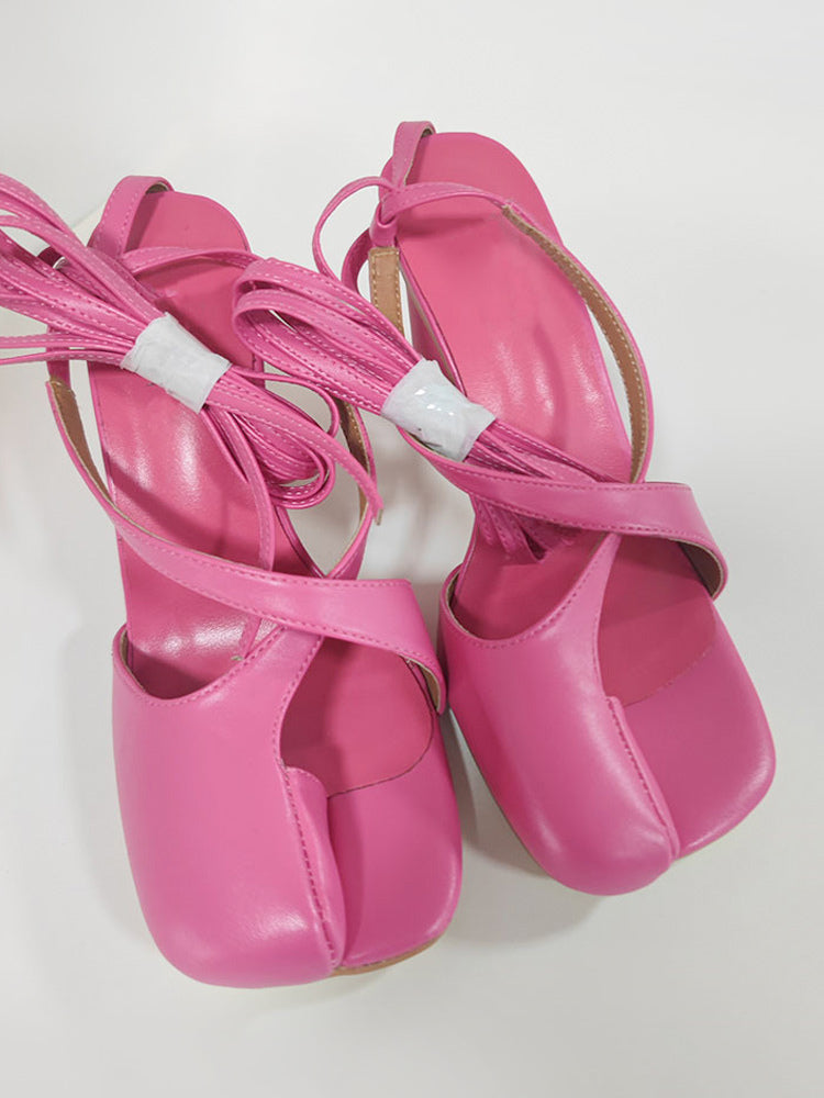 red block heel strappy sandals — view 7