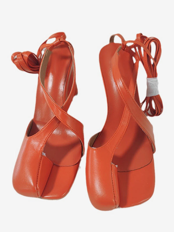 red block heel strappy sandals — view 9