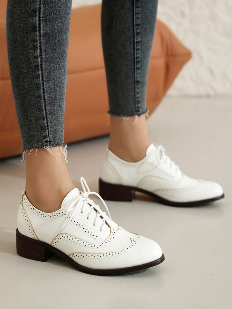 Pink Round-Toe Lace-Up Contrast Panel Heels — view 8