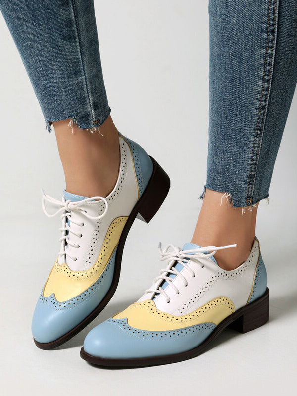 pink round toe lace up contrast panel heels — view 10