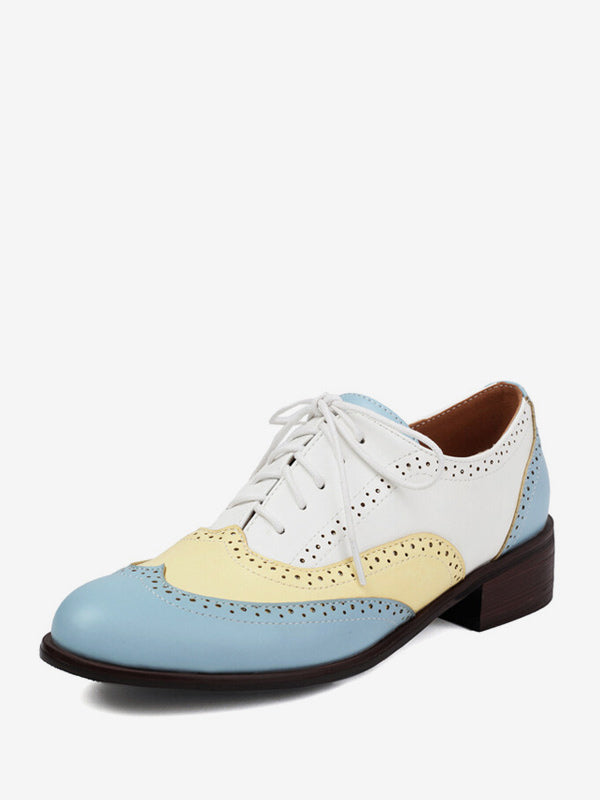 pink round toe lace up contrast panel heels — view 3